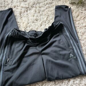 Adidas Men's Dark Gray Joggers with Light Gray Stripes